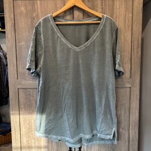 Peruvian Connection Womens XL Gray/Green 100% Pima Cotton V-Neck T-Shirt Top